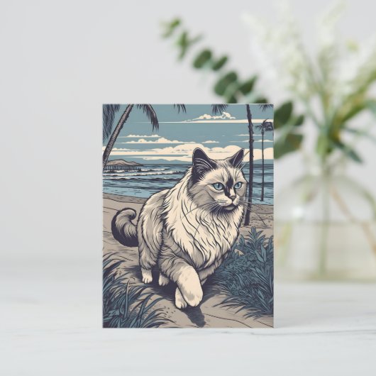 Ragdoll-Cat bij een tropisch strand tijdens zonson Briefkaart (Staand voorkant)