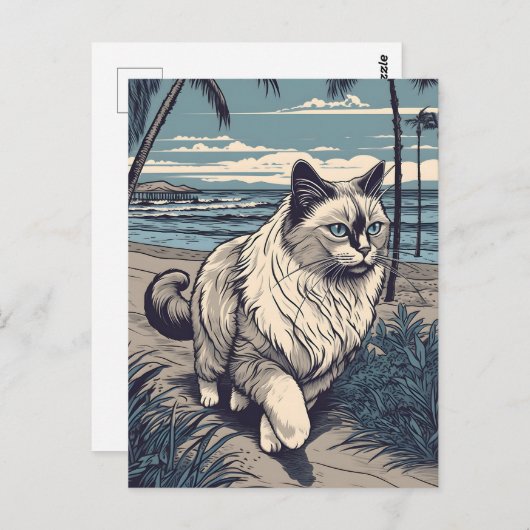 Ragdoll-Cat bij een tropisch strand tijdens zonson Briefkaart (Voorkant / Achterkant)