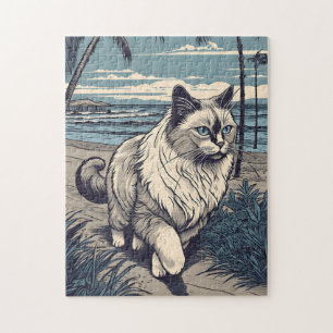 Ragdoll-Cat bij een tropisch strand tijdens zonson Legpuzzel
