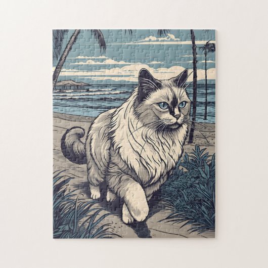 Ragdoll-Cat bij een tropisch strand tijdens zonson Legpuzzel (Verticaal)
