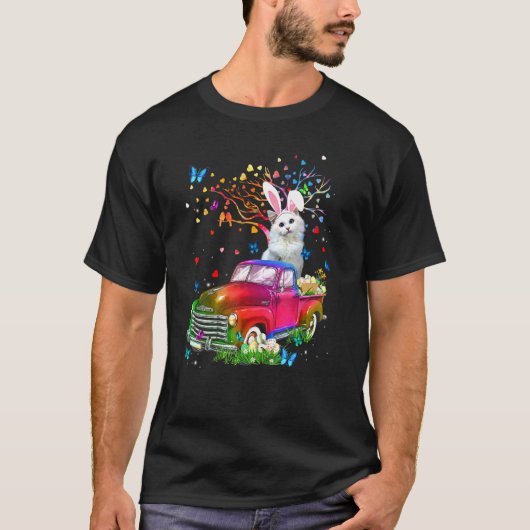 Ragdoll Cat Bunny Truck Hunting Eggs Tree Easter D T-shirt (Voorkant)