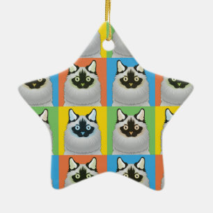 Ragdoll Cat Cartoon Pop-Art (Seal-Point) Keramisch Ornament