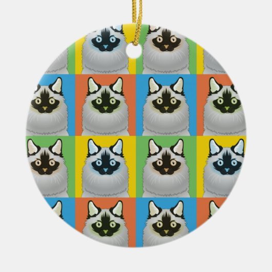 Ragdoll Cat Cartoon Pop-Art (Seal-Point) Keramisch Ornament (Voorkant)