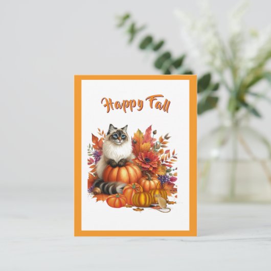 Ragdoll Cat en pompoenen Happy Herfst Feestdagenkaart (Staand voorkant)
