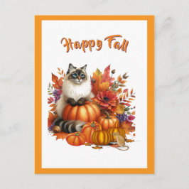Ragdoll Cat en pompoenen Happy Herfst Feestdagenkaart