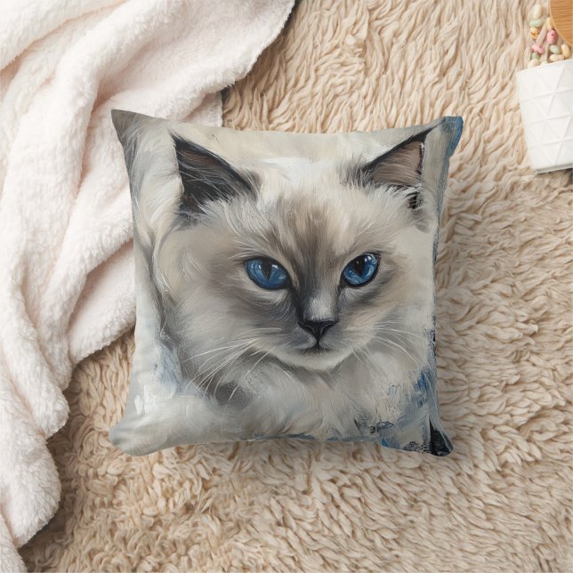 Ragdoll Cat Face Decoratief Kussen – Waterverf (Deken)
