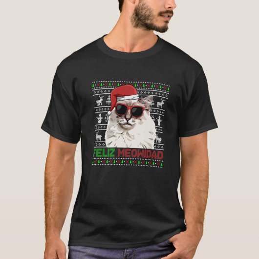 Ragdoll Cat Feliz Meowidad Funny Kerstmis T-shirt (Voorkant)