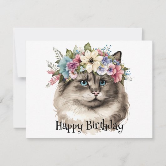  Ragdoll Cat Floral gepersonaliseerde Birthday Kaart (Voorkant)