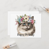  Ragdoll Cat Floral gepersonaliseerde Birthday Kaart (Voorkant / Achterkant in situ)