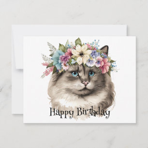 Ragdoll Cat Floral gepersonaliseerde Birthday Kaart