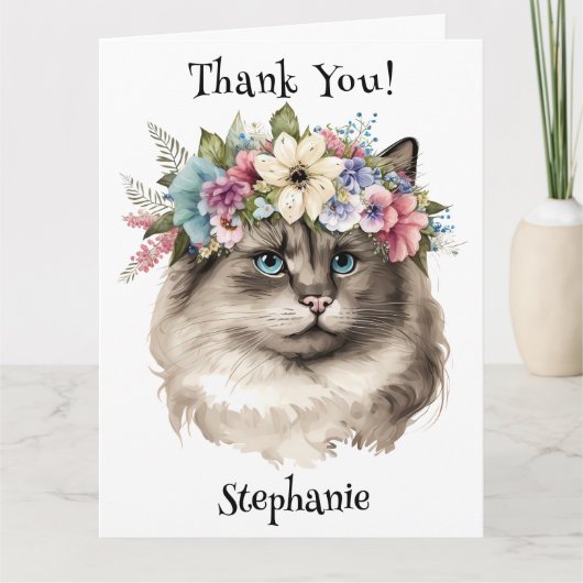  Ragdoll Cat Floral Persoonlijk Dank u Kaart (Voorkant)
