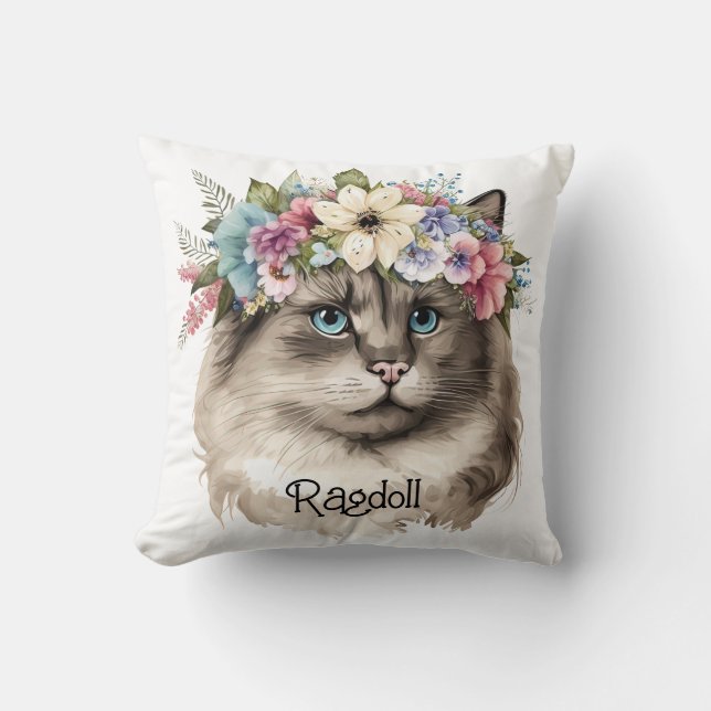  Ragdoll Cat Floral - Speciaal Kussen (Voorkant)