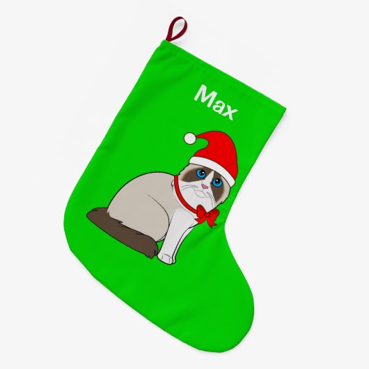 Ragdoll Cat gekleed in Santa Hat  Grote Kerstsok (Voorkant (Hangend))