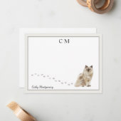 Ragdoll Cat Gray Border Monogram Naam Notitiekaartje (Voorkant / Achterkant in situ)