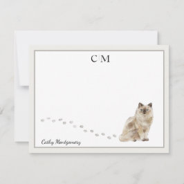 Ragdoll Cat Gray Border Monogram Naam Notitiekaartje
