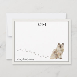 Ragdoll Cat Gray Border Monogram Naam Notitiekaartje