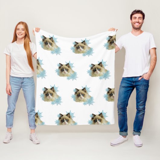 Ragdoll Cat in de Snowflakes Fleece Deken (In situ)