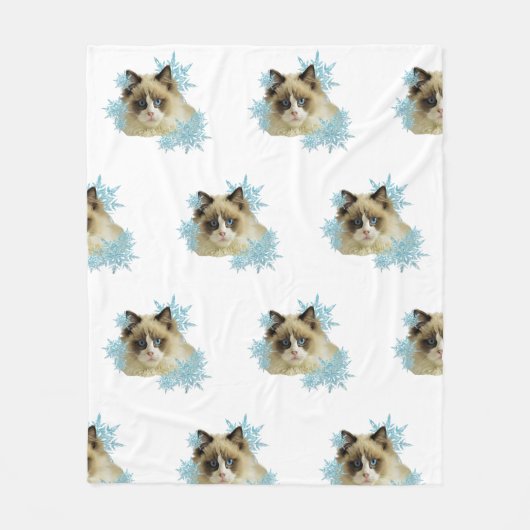 Ragdoll Cat in de Snowflakes Fleece Deken (Voorkant)