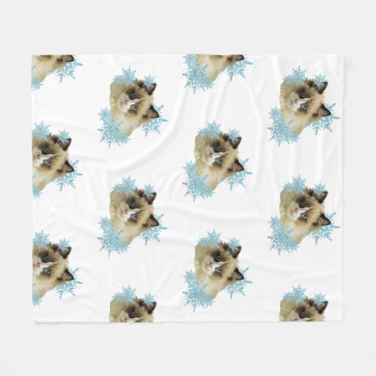 Ragdoll Cat in de Snowflakes Fleece Deken (Voorkant (Horizontaal))
