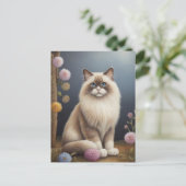 Ragdoll Cat in Tuin Fluffy Pet Illustratie Briefkaart (Staand voorkant)