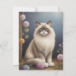 Ragdoll Cat in Tuin Fluffy Pet Illustratie Briefkaart