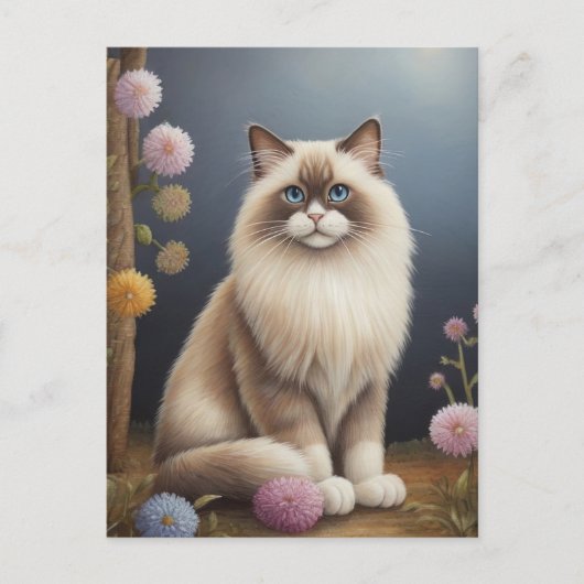 Ragdoll Cat in Tuin Fluffy Pet Illustratie Briefkaart (Voorkant)