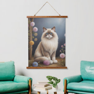 Ragdoll Cat in Tuin Fluffy Pet Illustratie Hangend Wandkleed