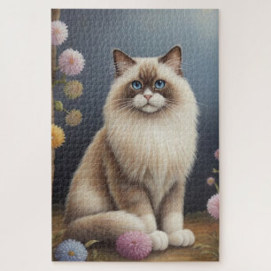 Ragdoll Cat in Tuin Fluffy Pet Illustratie Legpuzzel