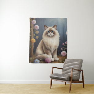 Ragdoll Cat in Tuin Fluffy Pet Illustratie Wandkleed