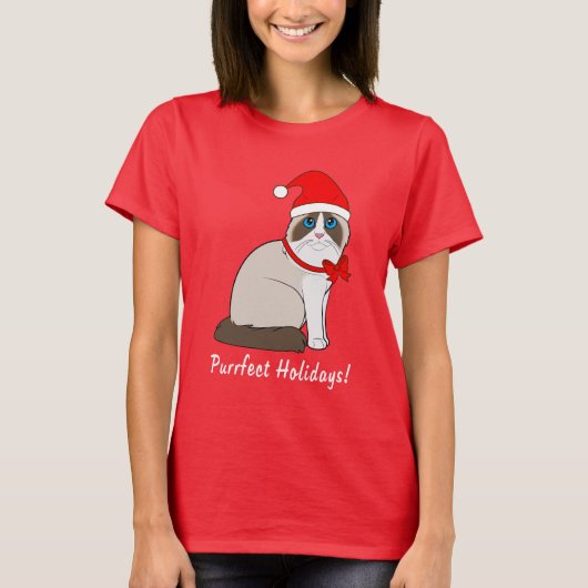 Ragdoll Cat met Santa Hat Purrfect Feestdagen! T-shirt (Voorkant)
