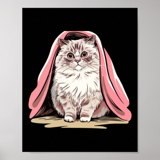 Ragdoll Cat onder een roze Sticker Poster (Voorkant)