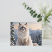 Ragdoll Cat op de besneeuwde berg met serene winte Briefkaart (Staand voorkant)