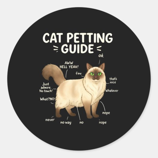 Ragdoll Cat Petting Guide Funny Cat Lover  Ronde Sticker (Voorkant)