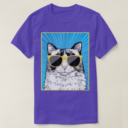 Ragdoll Cat Portrait Pop Art Cat met zonnebril T-shirt (Design voorkant)