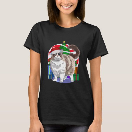 Ragdoll Cat Santa Kerstboom T-shirt (Voorkant)