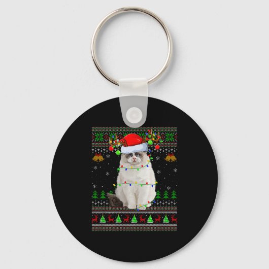 Ragdoll Cat Ugly Christmas Sweaters Holiday Santa  Sleutelhanger (Voorkant)