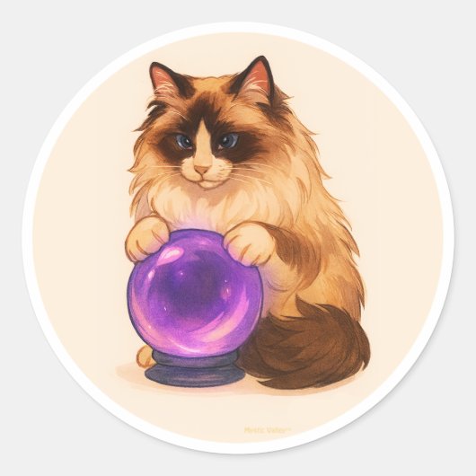 Ragdoll cat with purple crystal ball ronde sticker (Voorkant)