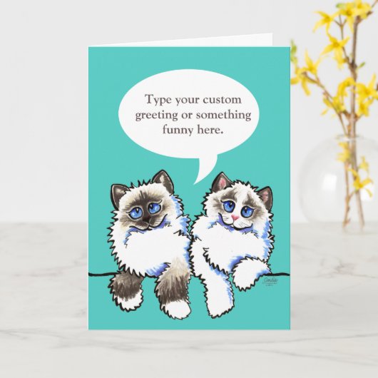 Ragdoll Cats spreekt uw aangepaste groet Kaart (Gele Bloem)