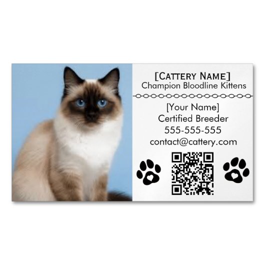 Ragdoll Cattery Customizable Cat Breeder Magnet  Magnetisch Visitekaartje (Voorkant)