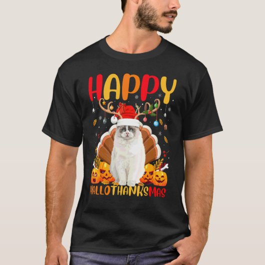 Ragdoll-hond Gelukkige Ragdoll Hellothanksmas T-shirt (Voorkant)