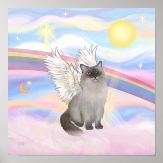 Ragdoll Kat (Blauw Punt) Engel - Wolken Poster (Voorkant)