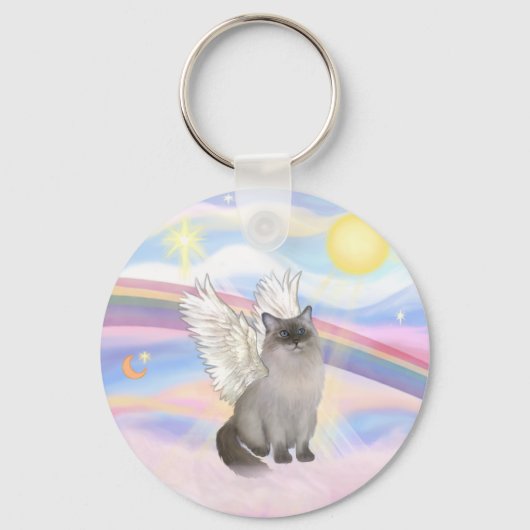 Ragdoll Kat (Blauw Punt) Engel - Wolken Sleutelhanger (Voorkant)