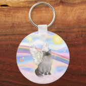 Ragdoll Kat (Blauw Punt) Engel - Wolken Sleutelhanger (Voorkant)