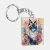 Ragdoll Kat Bloemenkunst Sleutelhanger (Voorkant Links)