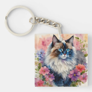 Ragdoll Kat Bloemenkunst Sleutelhanger