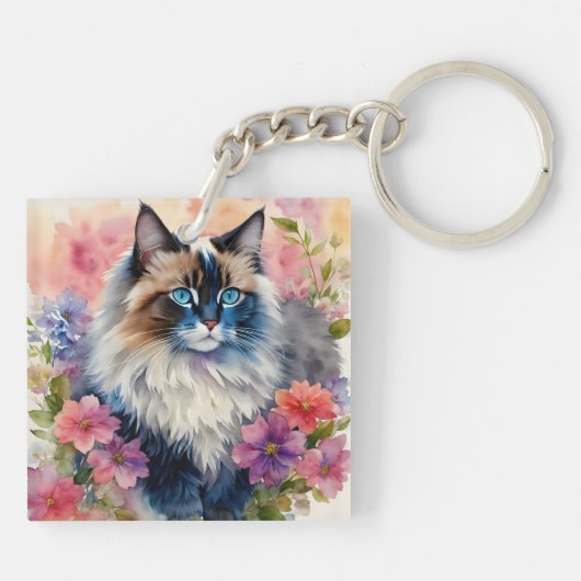 Ragdoll Kat Bloemenkunst Sleutelhanger (Achterkant)