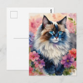 Ragdoll Kat Bloemenportret Kunst Briefkaart (Voorkant / Achterkant)