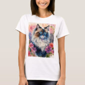 Ragdoll Kat Bloemenportret Kunst T-shirt (Voorkant)