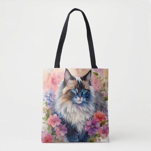 Ragdoll Kat Bloemenportret Kunst Tote Bag (Voorkant)