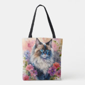 Ragdoll Kat Bloemenportret Kunst Tote Bag (Achterkant)